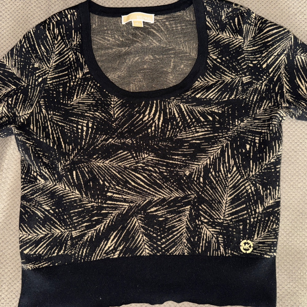 MICHAEL Michael Kors Black and Gold Leaf Print Top